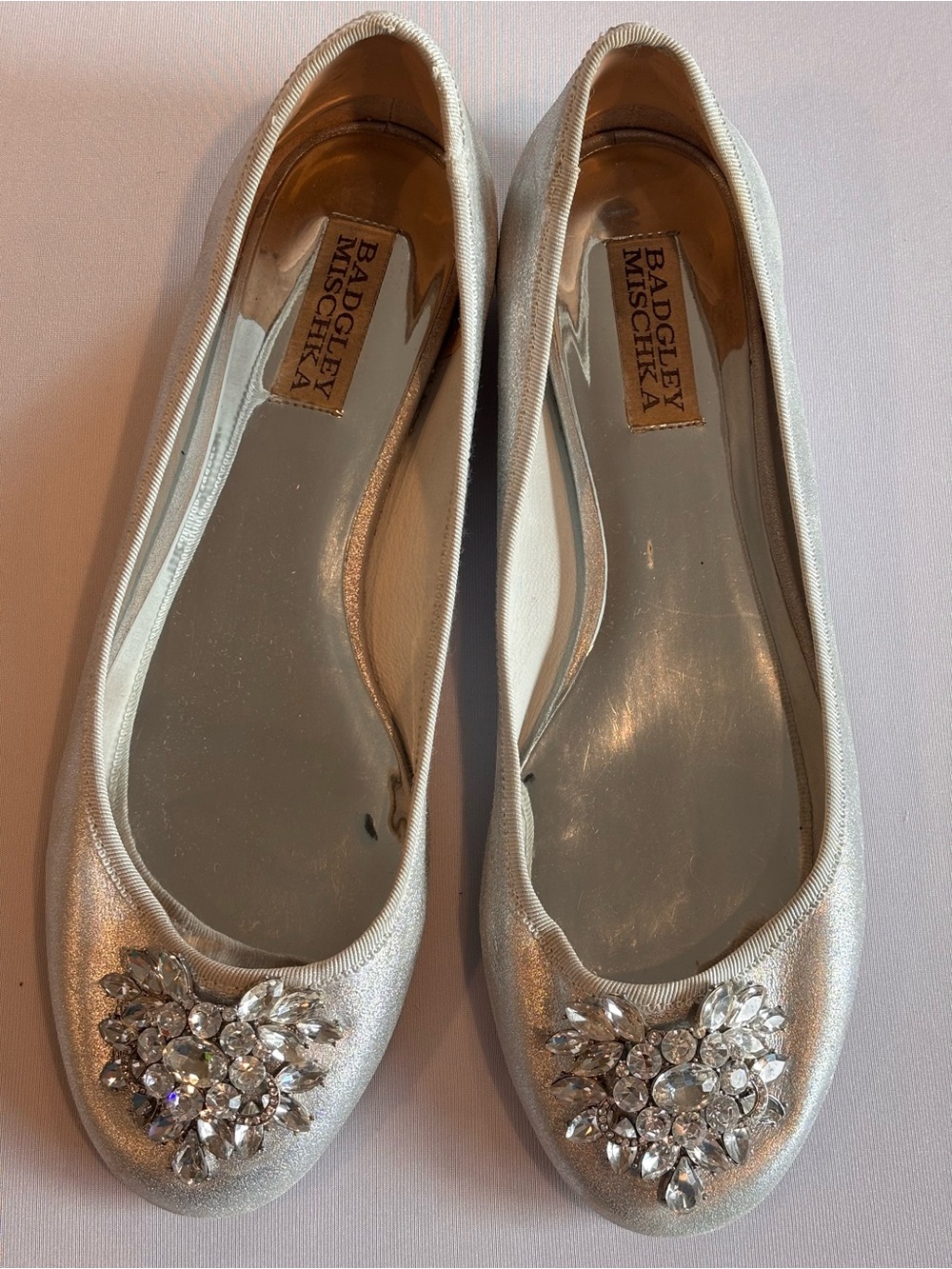 BADGLEY‎ MISCHKA Silver Gem Jewel Embellished Ballet Flats Size 7.5
